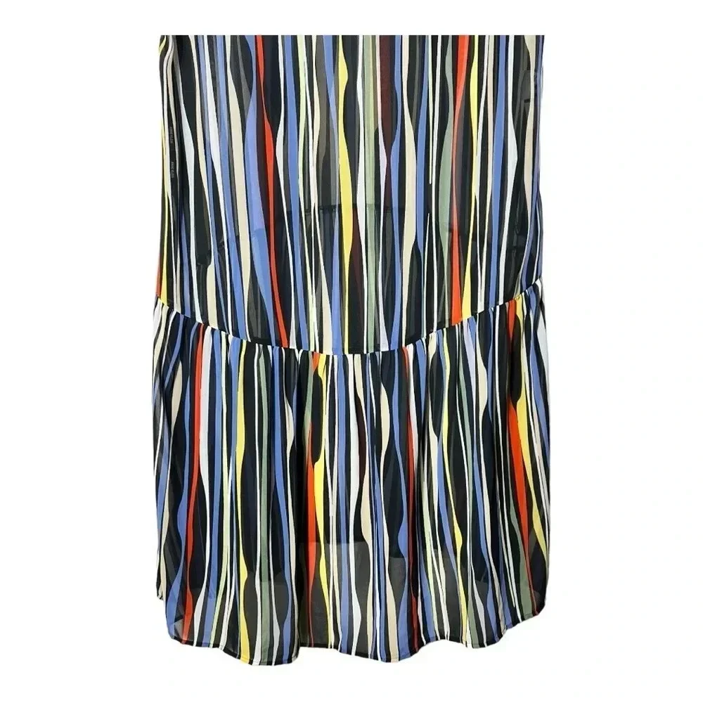 1911. ANNE KLEIN STRIPED SHORT SLEEVE COVERUP/OVERLAY DRESS HI LOW‎ BOTTOM SZ 10